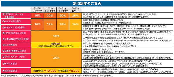 割引案内 2023年 社労士合格コース対象 - 社会保険労務士｜LEC東京 